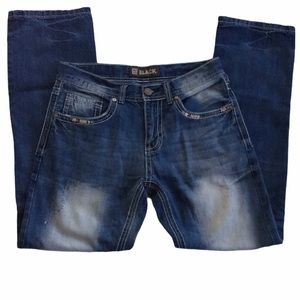 BLACK Low Rise Slim Straight Blue Jeans 30 x 32